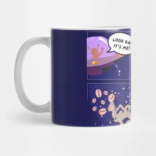 Coffee and reading - comic of an alien father reading a book as his son sees a coffee constellation Mug